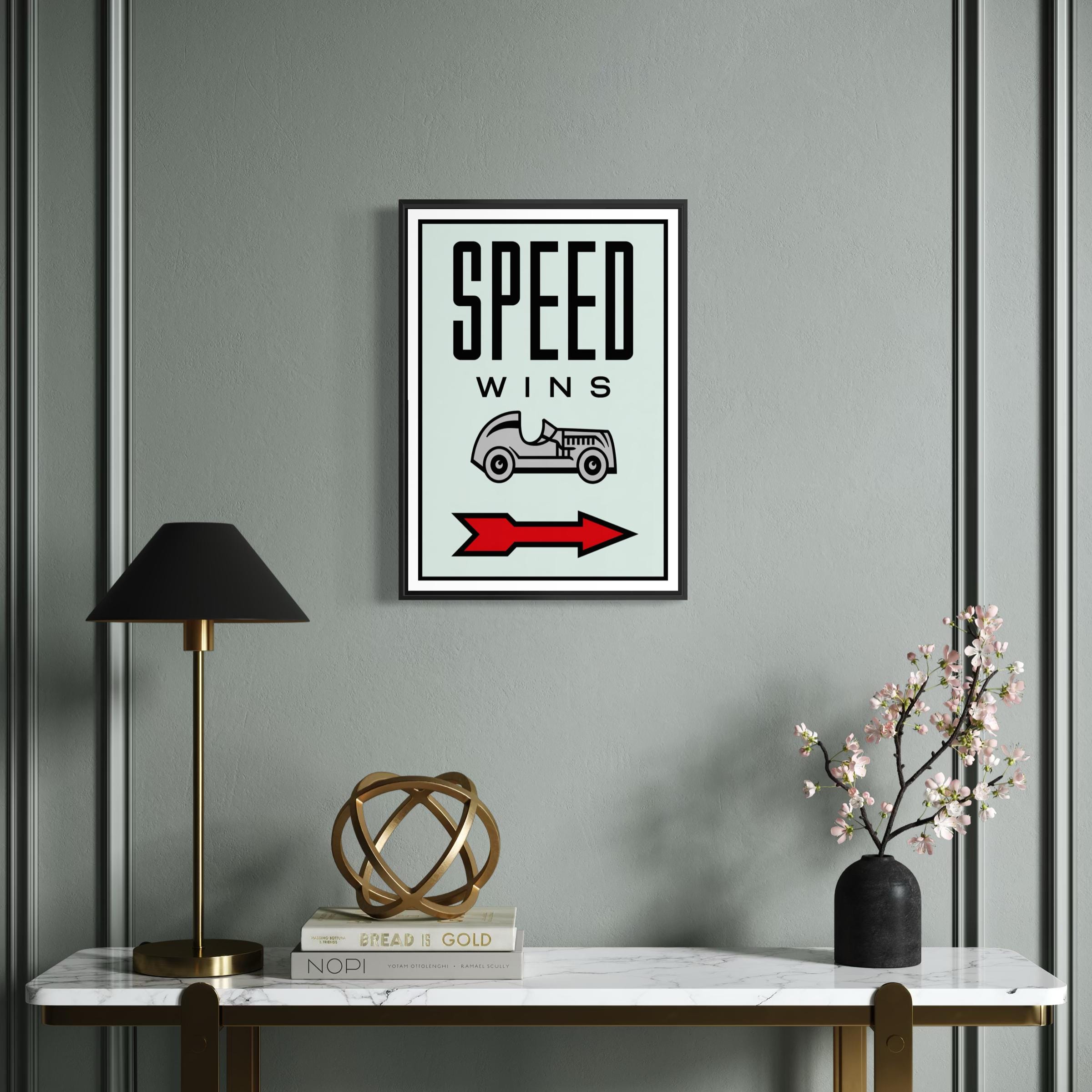 Motivational Poster Framed - Speed Wins – Monopoly Edition (A3 Size)