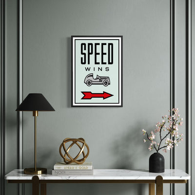 Motivational Poster Framed - Speed Wins – Monopoly Edition (A3 Size)