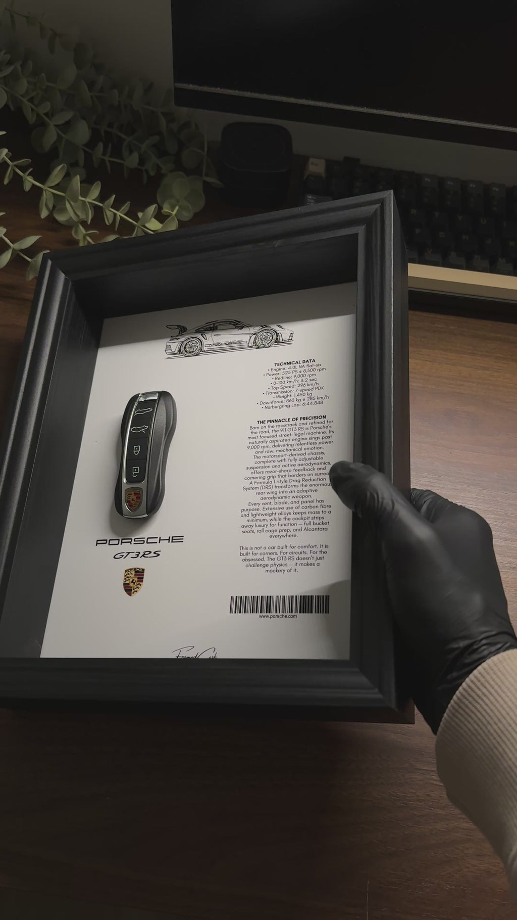 Porsche GT3 RS Car Key & Spec Sheet Frame
