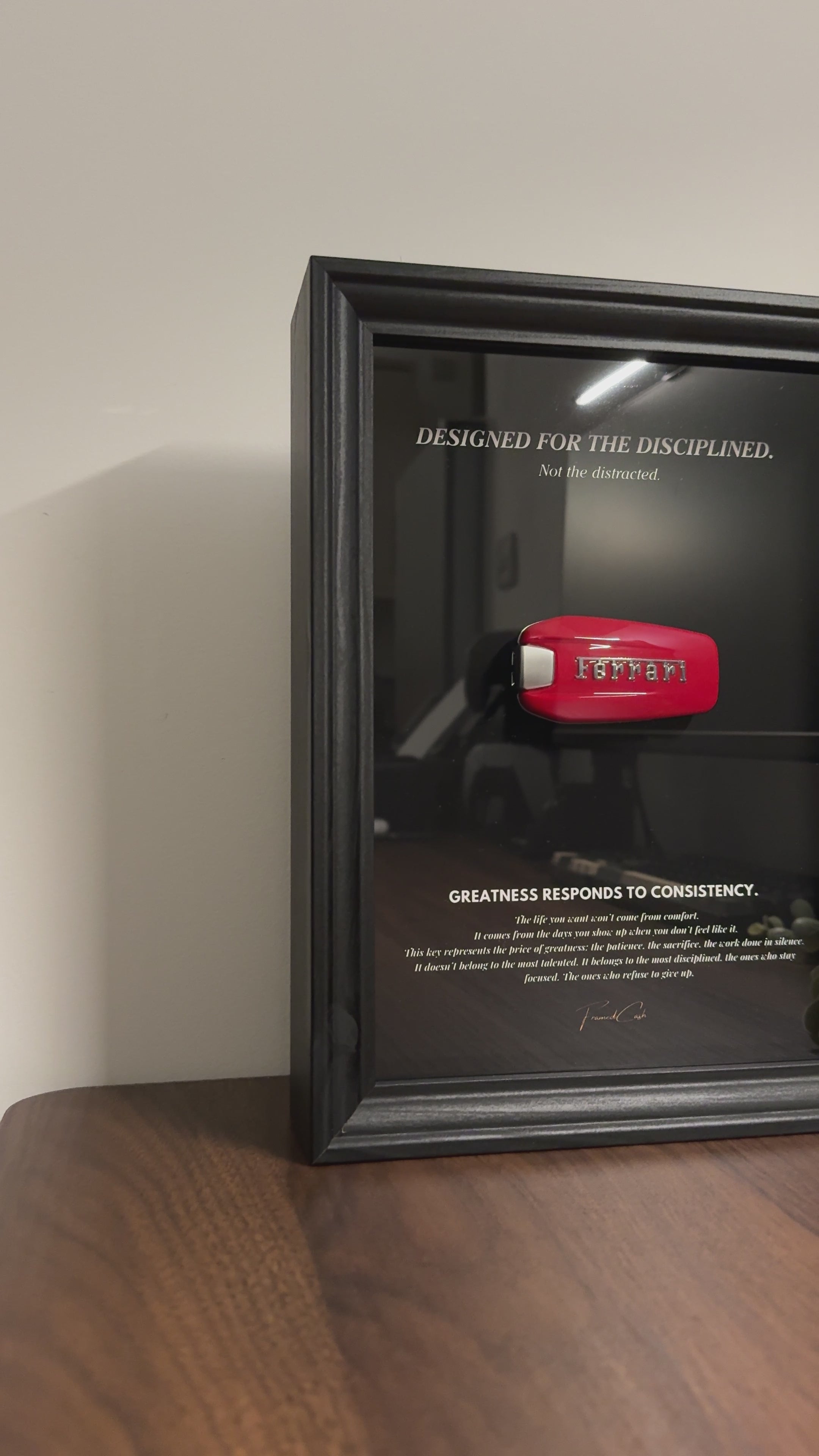 Designed for the Disciplined - Motivational Ferrari Key Frame (Black Edition)